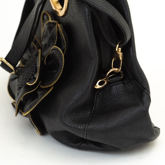 Statement bag black with rosette floral accent - Picture 9 of 16